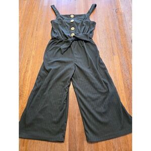 Love Squared‎ Girls 7 Olive Green Sleeveless Square Neck Wooden Button Jumpsuit